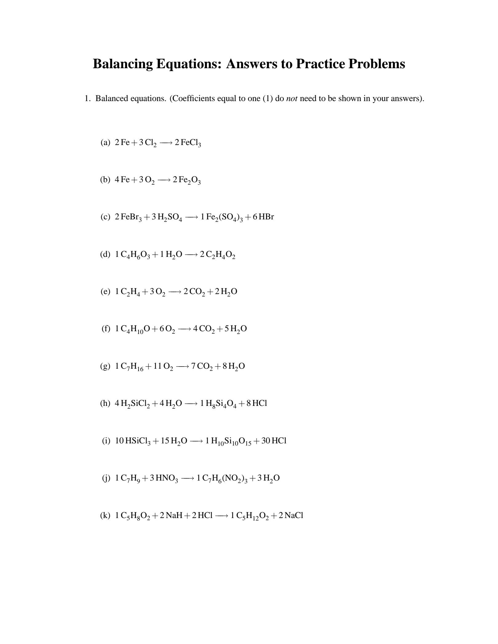 Free Balancing Equations Practice Worksheet Answers Download Free 