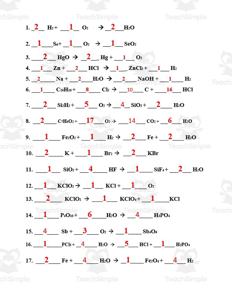 Free Balancing Equations Practice Worksheet Answers Download Free 