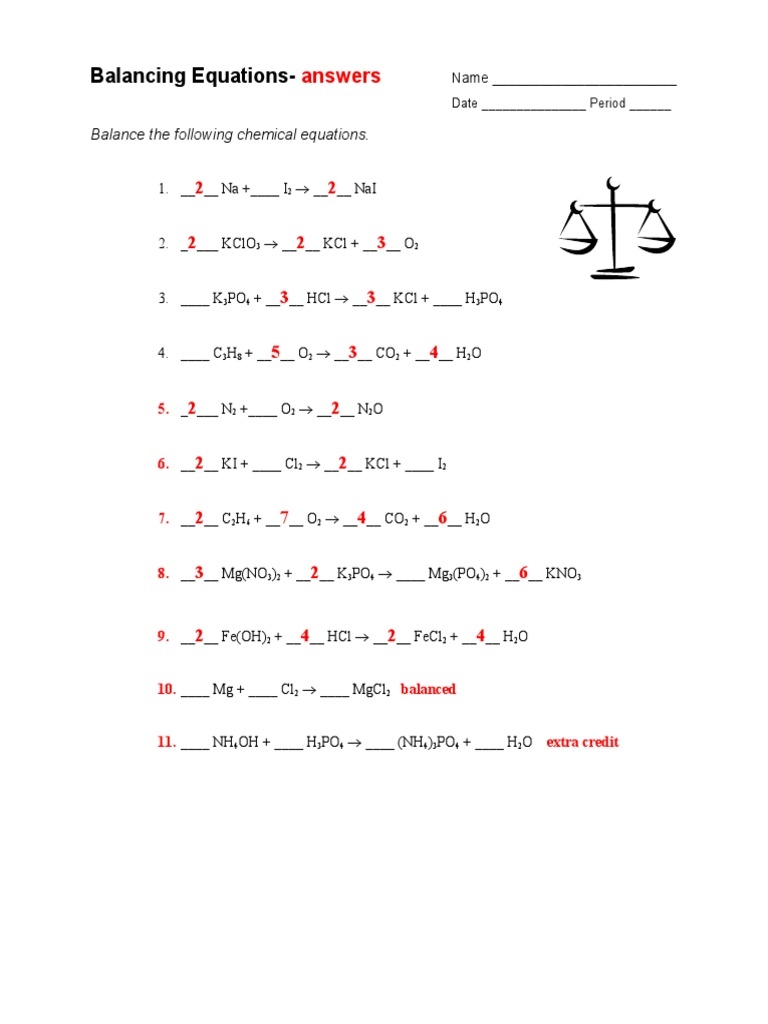 Free Balancing Equations Worksheet Answers Key Download Free Balancing 