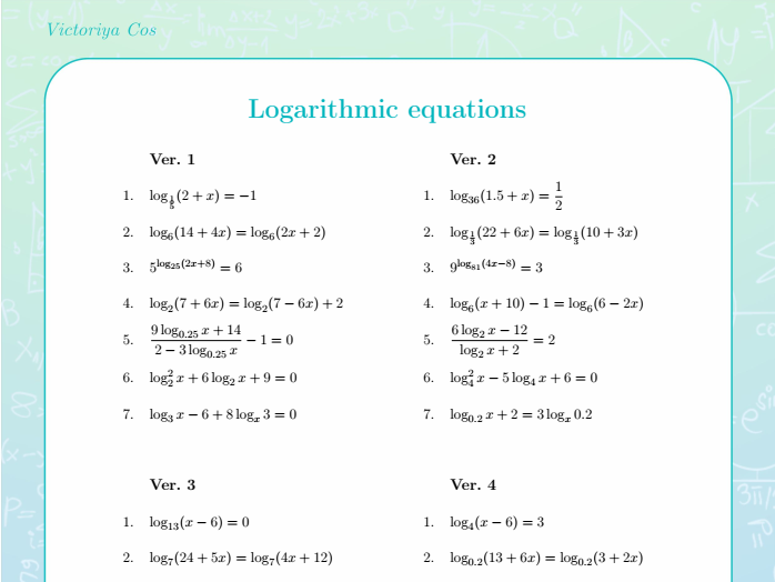 Free Basic Logarithmic Equations Worksheet Download Free Basic 