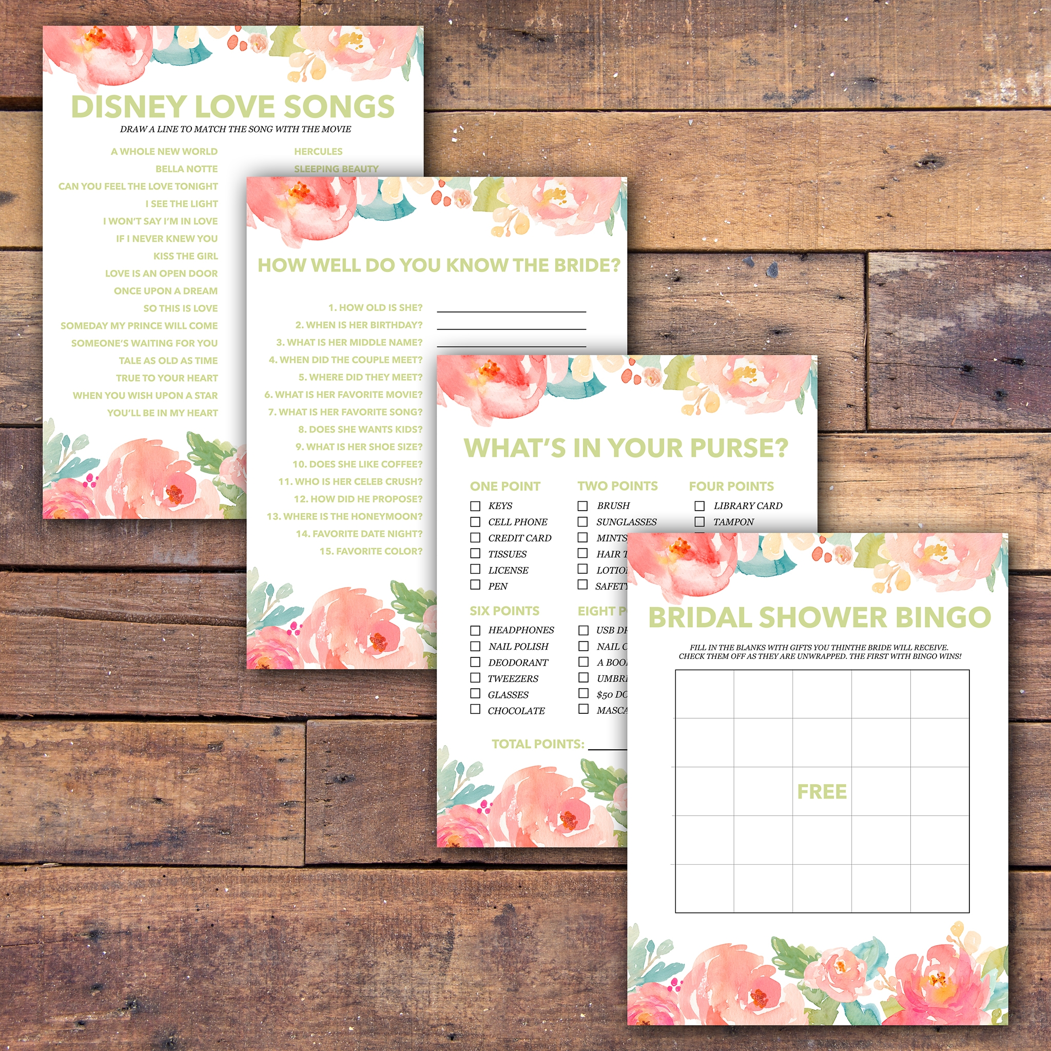 Free Bridal Shower Games Printables