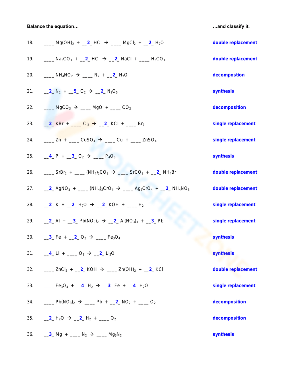 chemistry equations worksheet