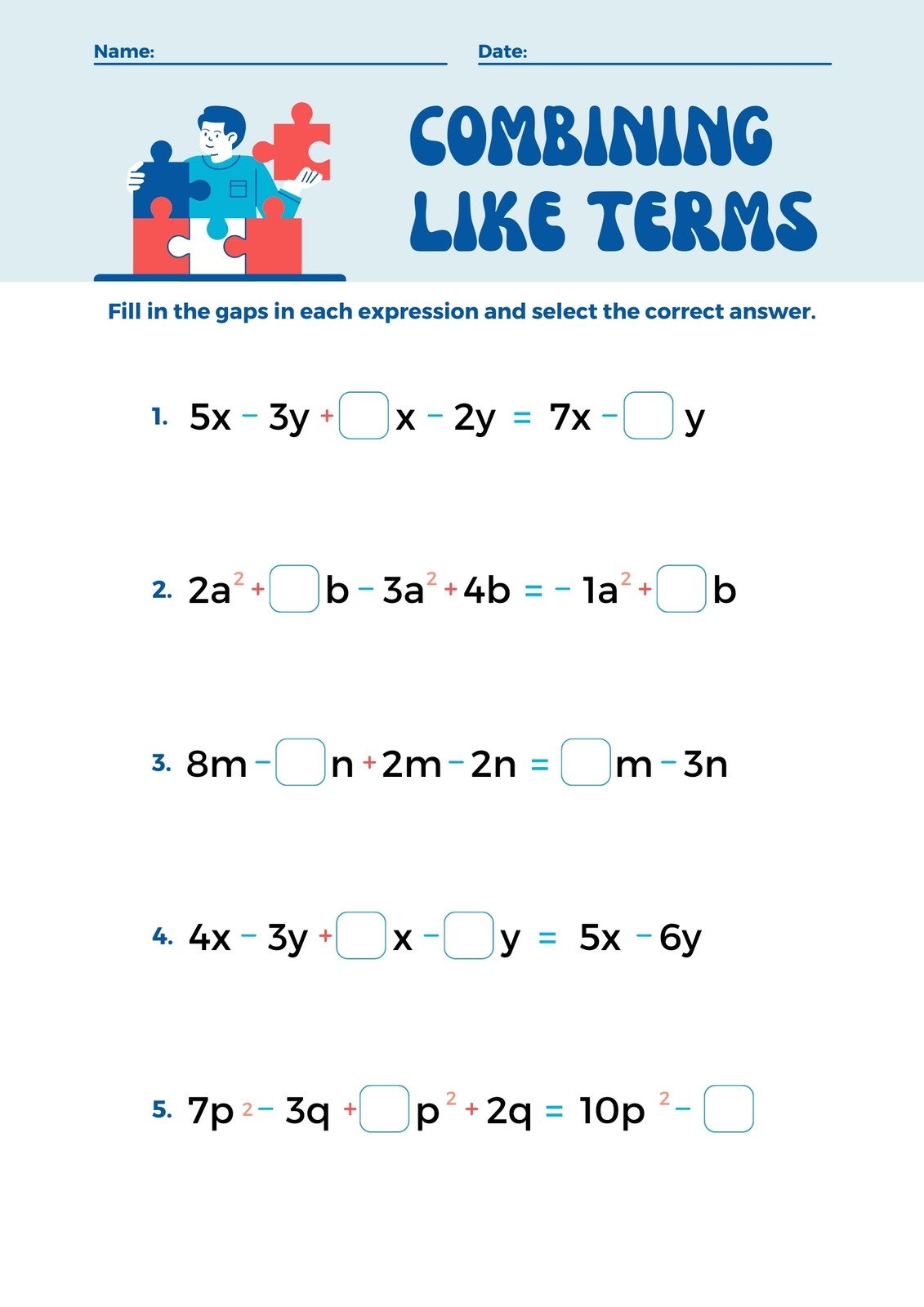 combine like terms equations worksheet