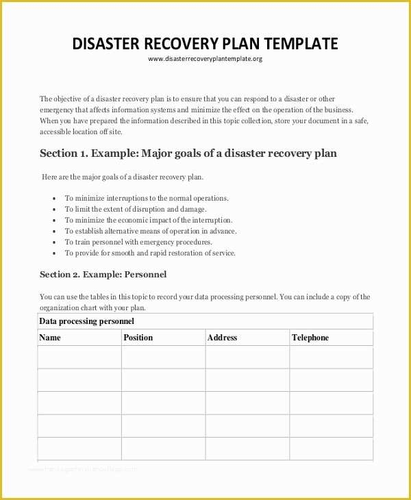 Free Disaster Recovery Plan Template Of Network Disaster Recovery 