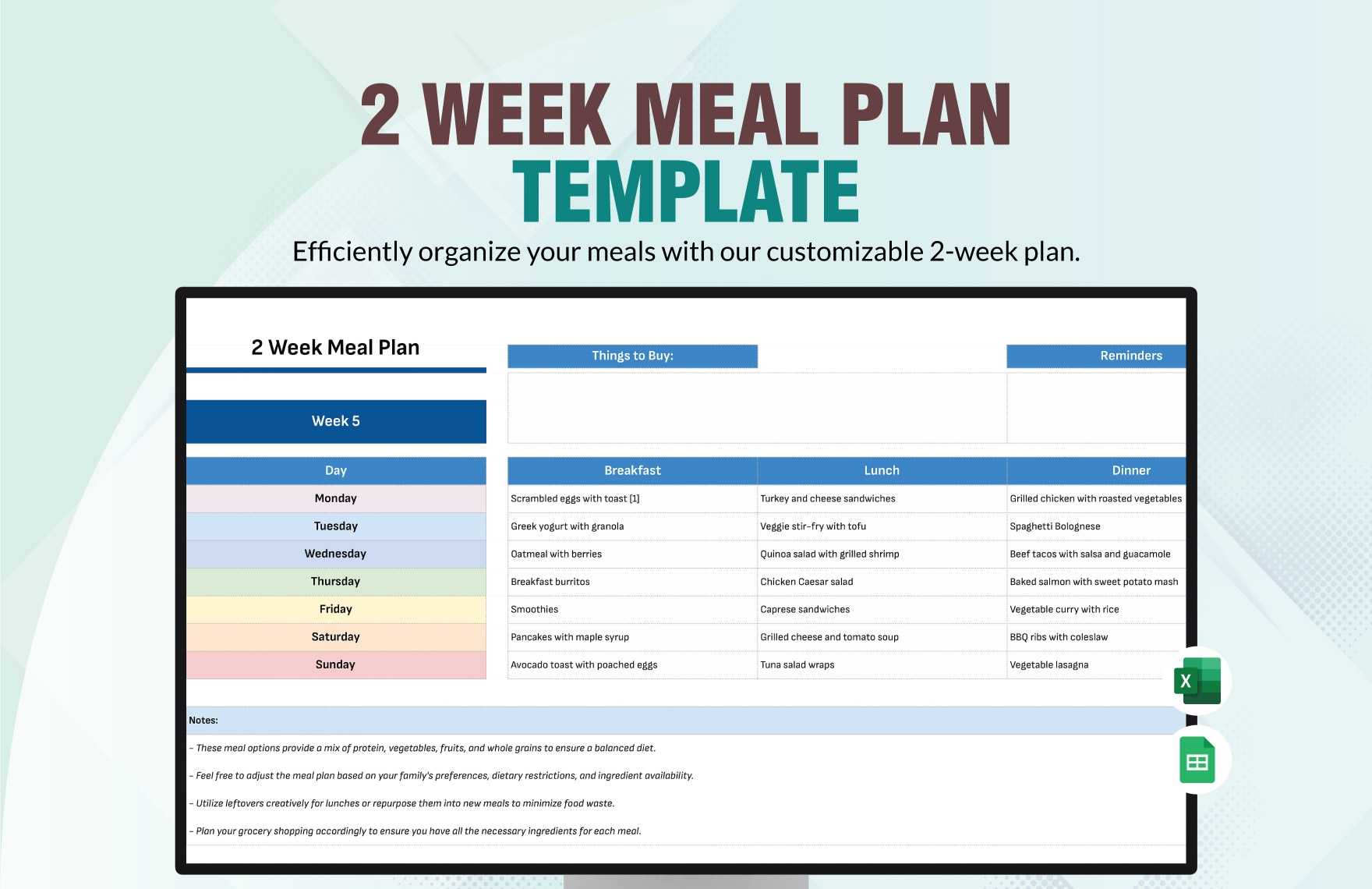 Free Editable Meal Plan Templates In Excel To Download