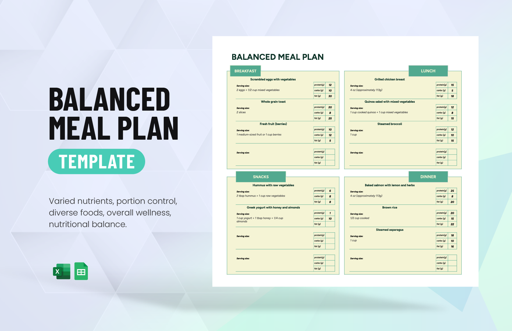 Free Editable Meal Plan Templates In Excel To Download
