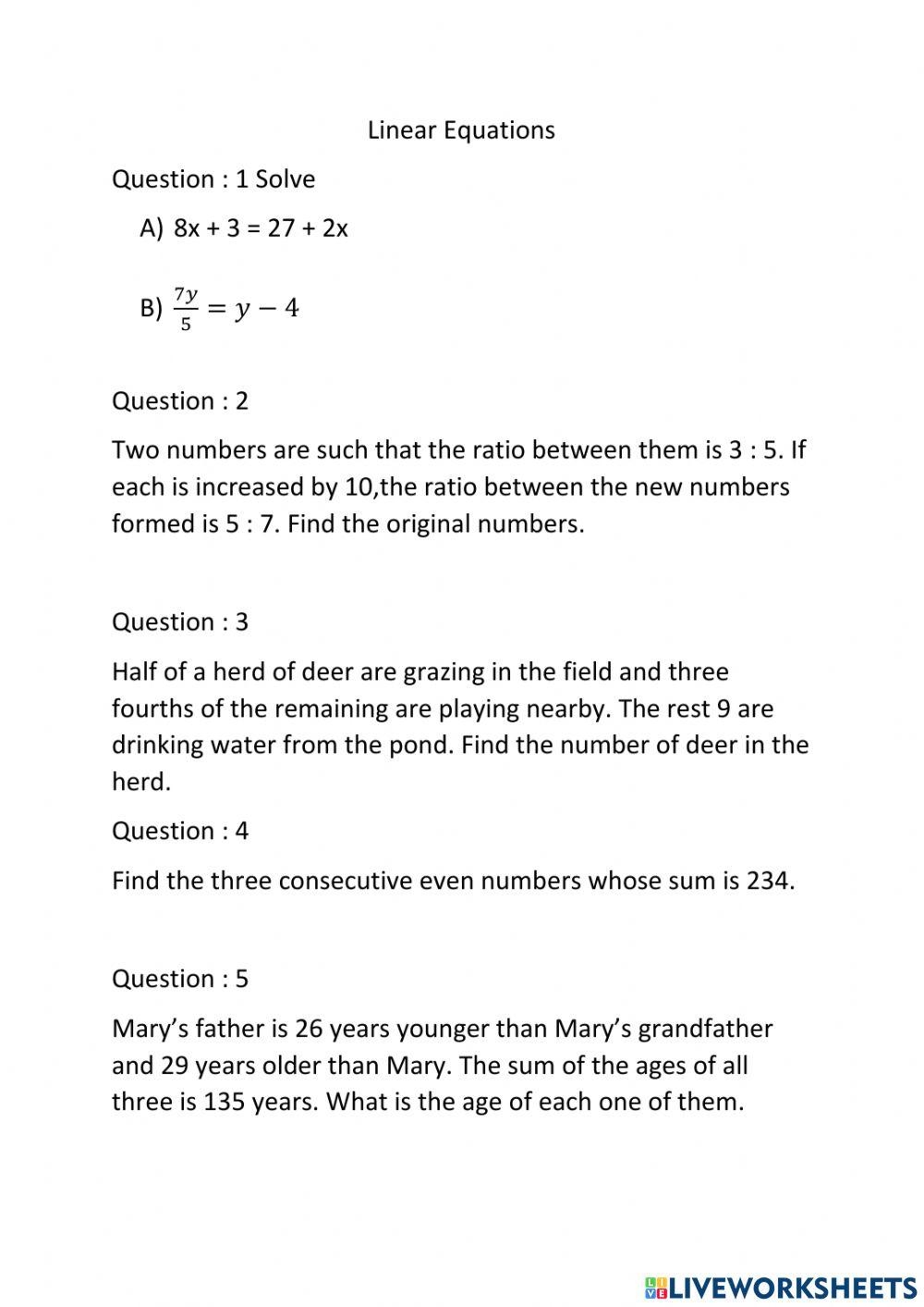 Free Equations Word Problems Worksheet Download Free Equations Word 