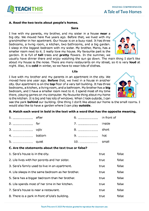 Free ESL Printable Kindergarten Reading Comprehension English 