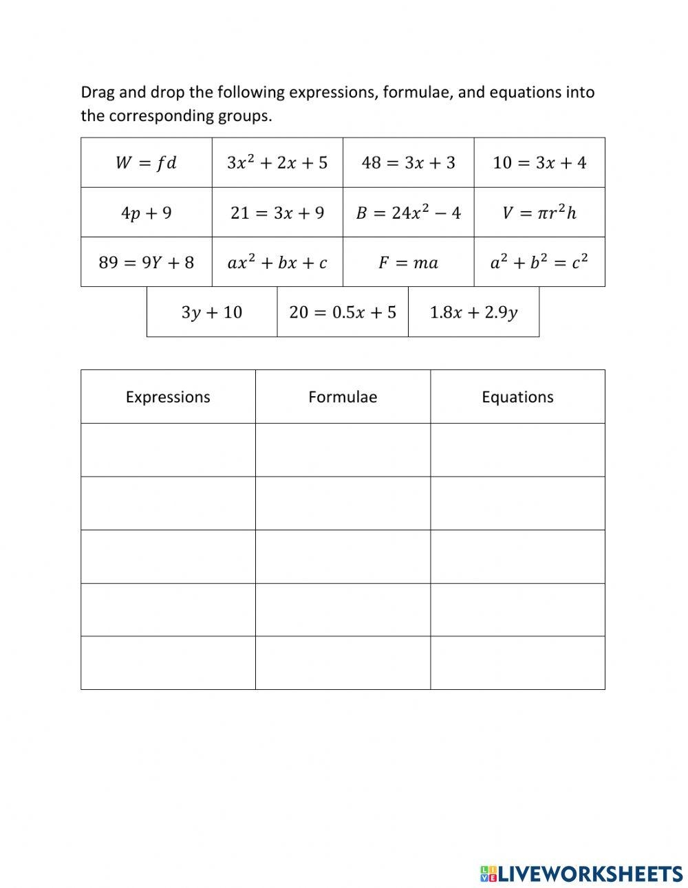Free Expressions And Equations Worksheet Download Free Expressions And 