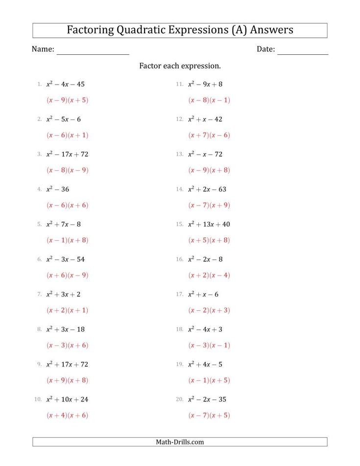 Free Factoring Quadratic Expressions Worksheet Quadraticworksheet