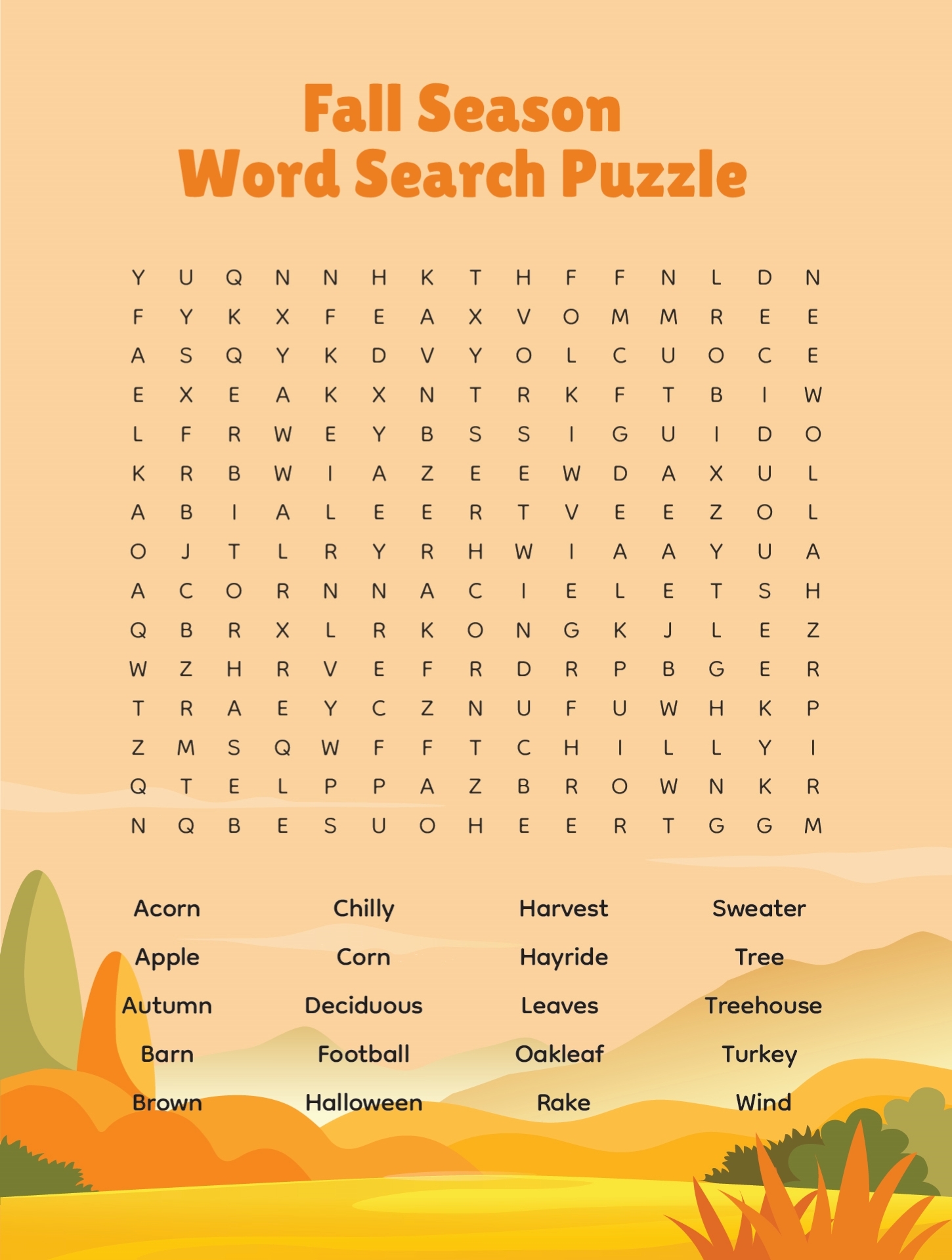 Free Fall Word Search Printable