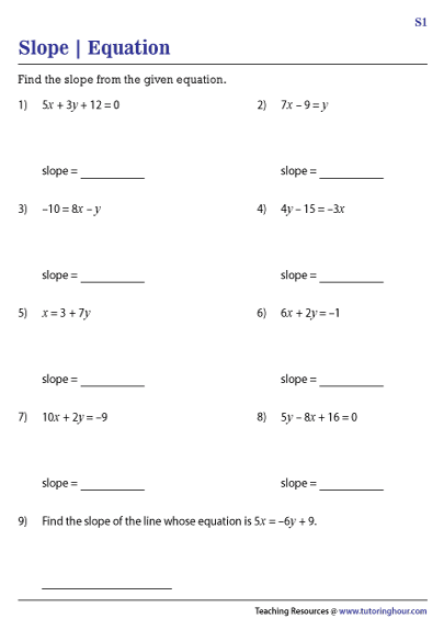 Free Find The Slope And Y Intercept For Each Equation Worksheet 