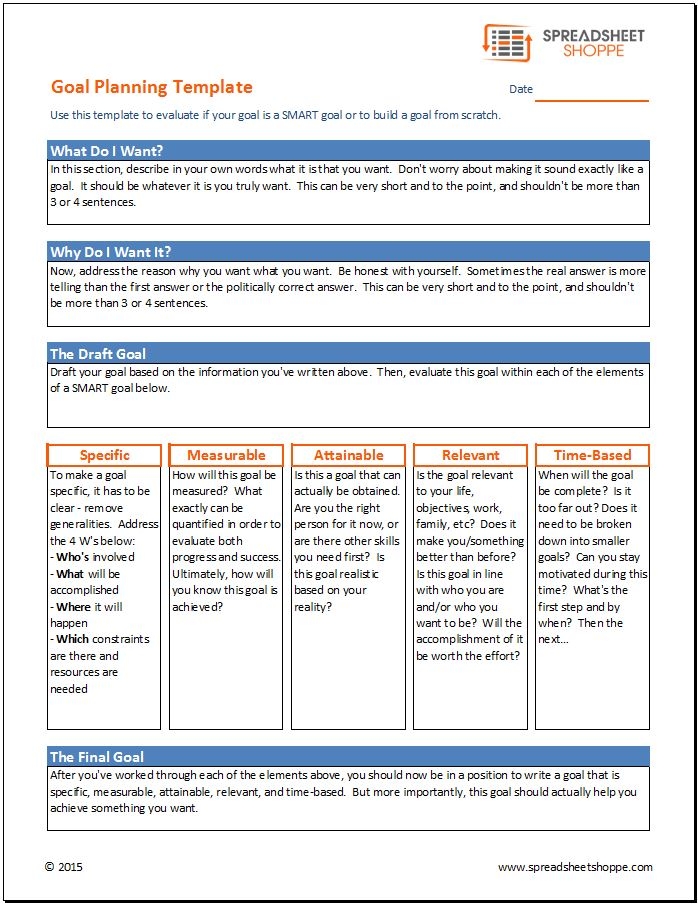 Free Goal Planning Template Spreadsheetshoppe