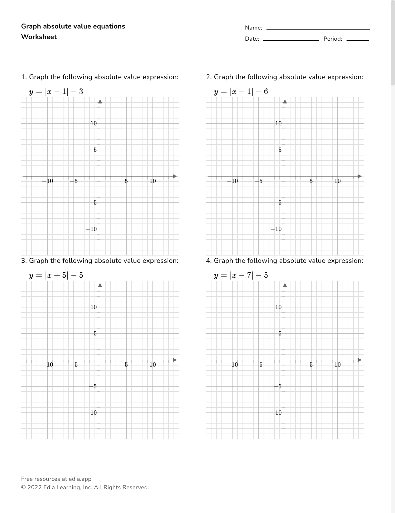 algebra 2 absolute value equations worksheet