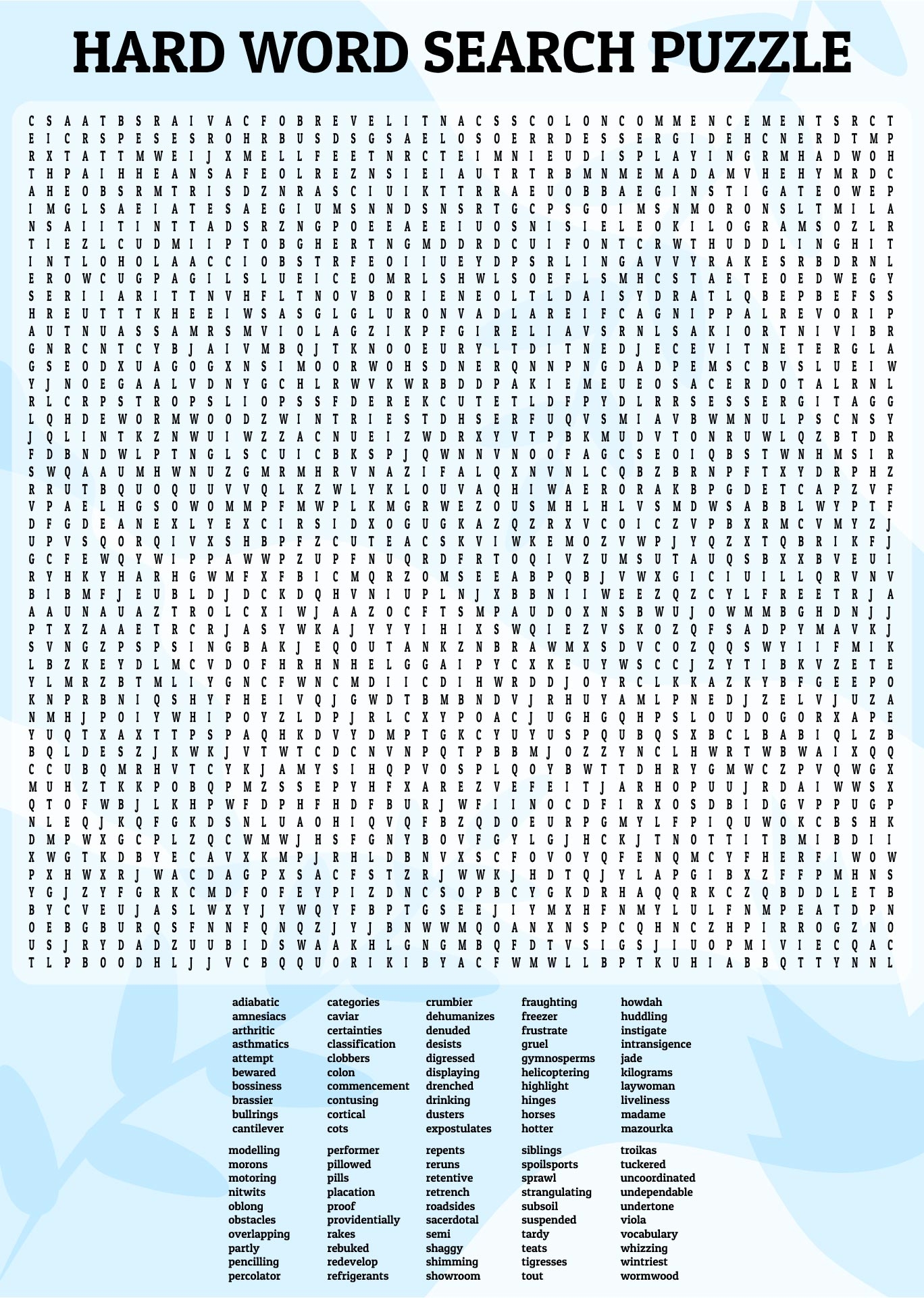 Free Hard Printable Word Searches Printable Word Searches