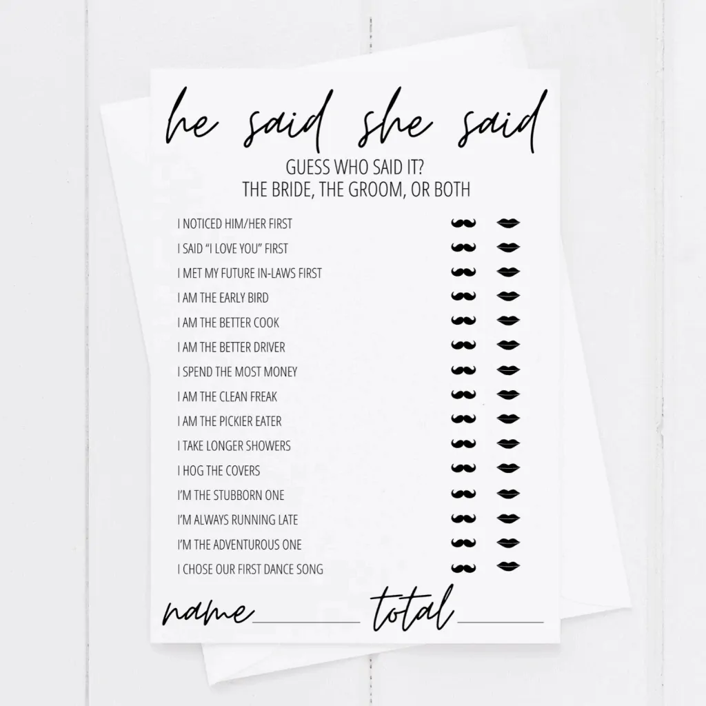 Free He Said She Said Bridal Shower Game Template Free Templates 