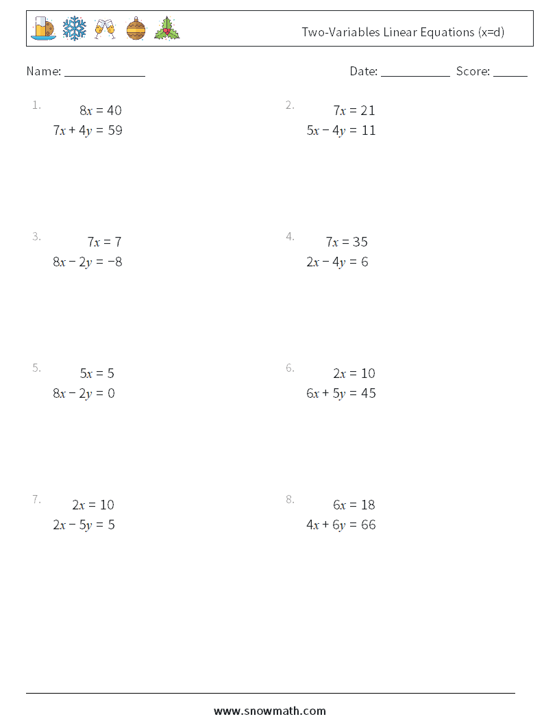 Free Linear Equations In Two Variables Worksheet With Answers Download 