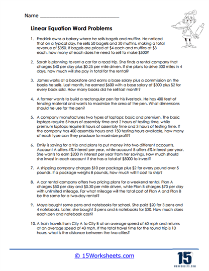 Free Linear Word Problem Worksheet Download Free Linear Word Problem 