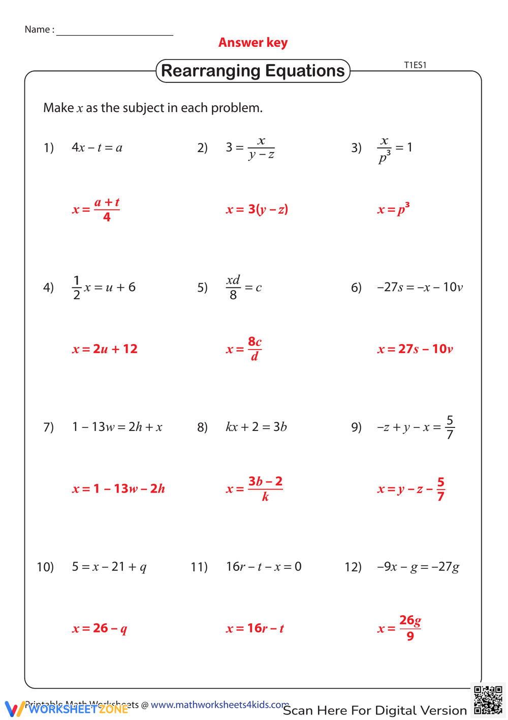 Free Literal Equations Worksheet Answers Download Free Literal 