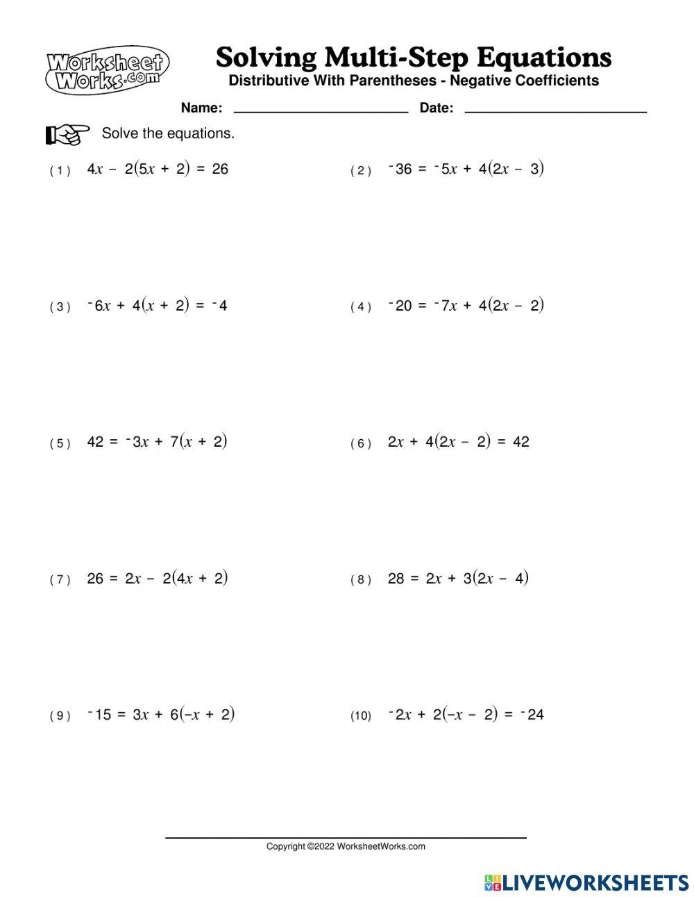 Free Multistep Equations Worksheet Download Free Multistep Equations 