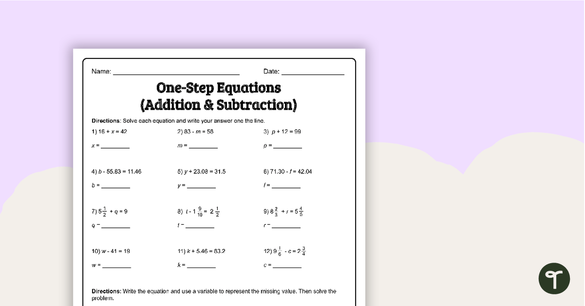 Free One Step Algebraic Equations Worksheet Download Free One Step 