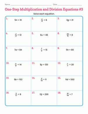 free one step equation worksheets
