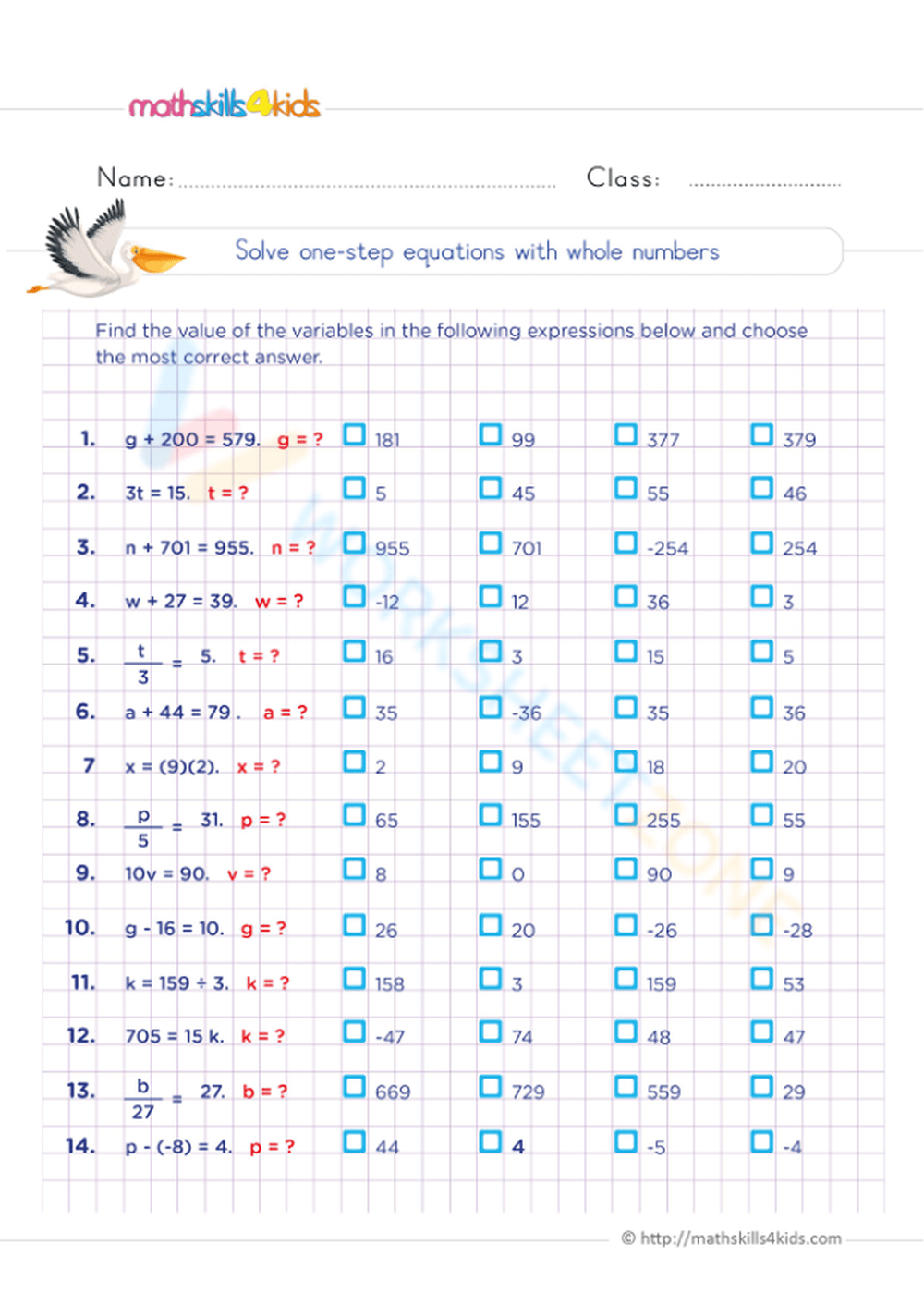 one step equations worksheets pdf