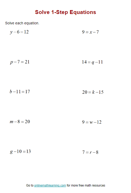 Free One Step Equations Worksheet With Answers Download Free One Step 