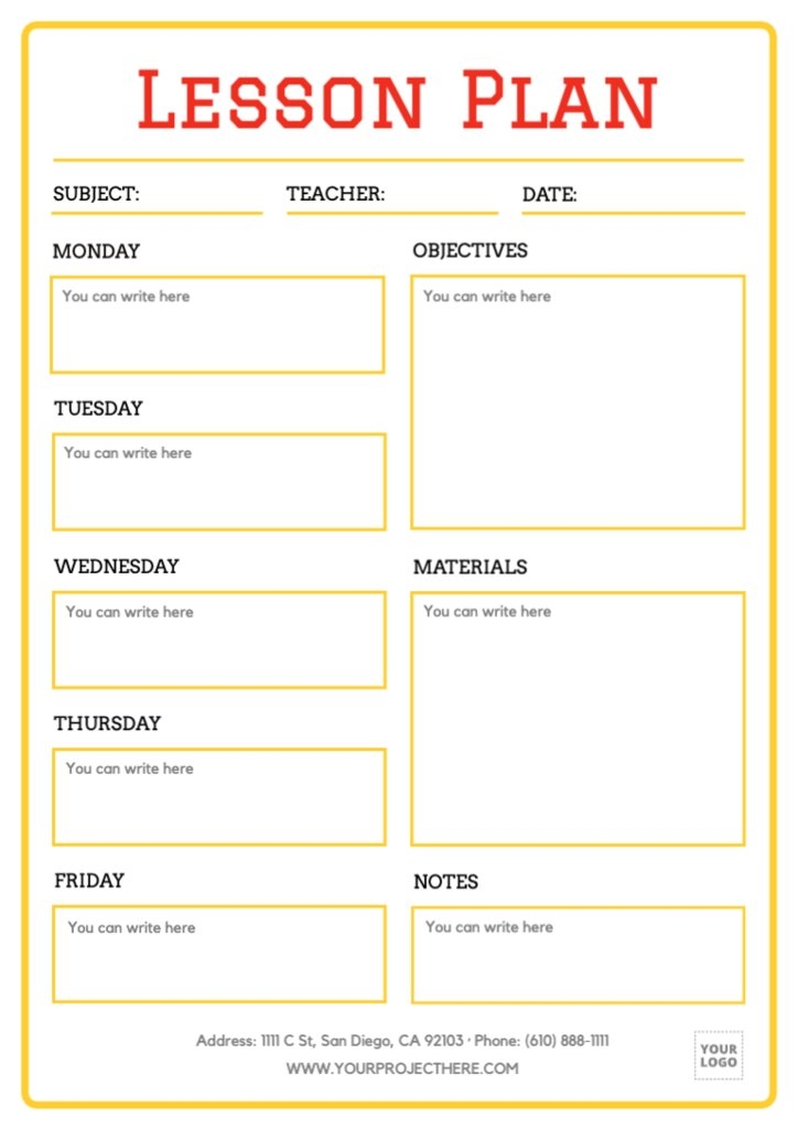 teacher templates for lesson plans