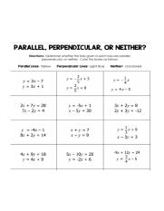 determine if the equations are parallel perpendicular or neither worksheet