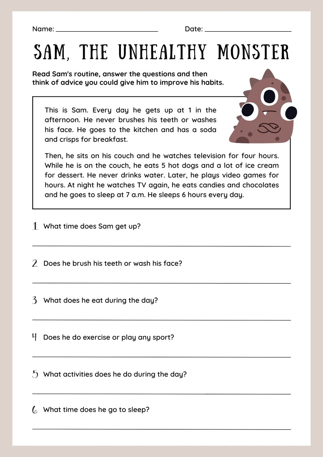 reading comprehension printable activities
