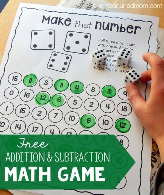 FREE Printable Addition Subtraction Math Game