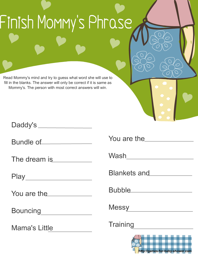 Free Printable Baby Shower Finish Mommy 39 s Phrase Game