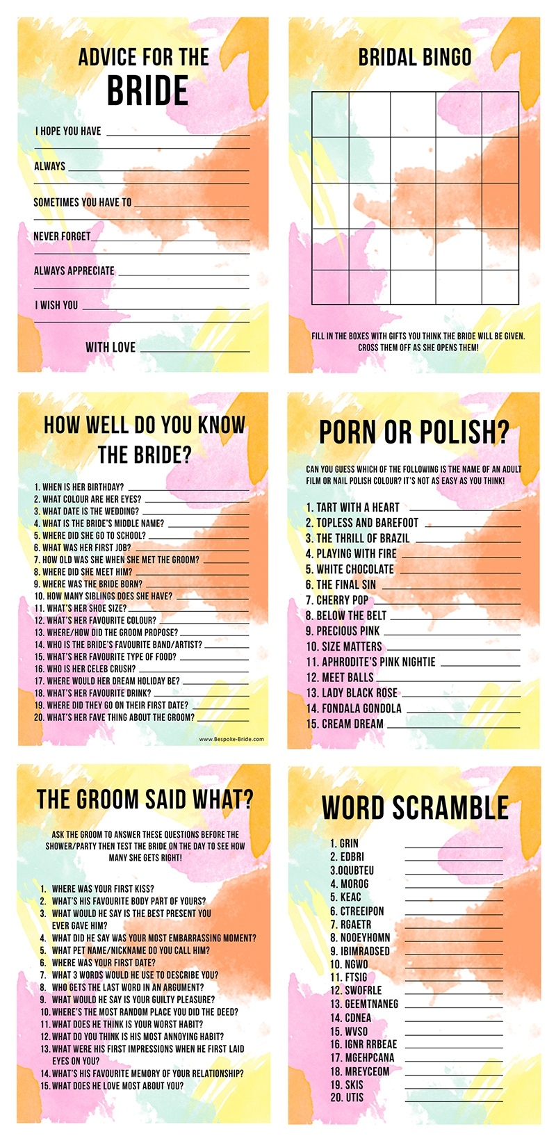 Free Printable Bachelorette Party Games