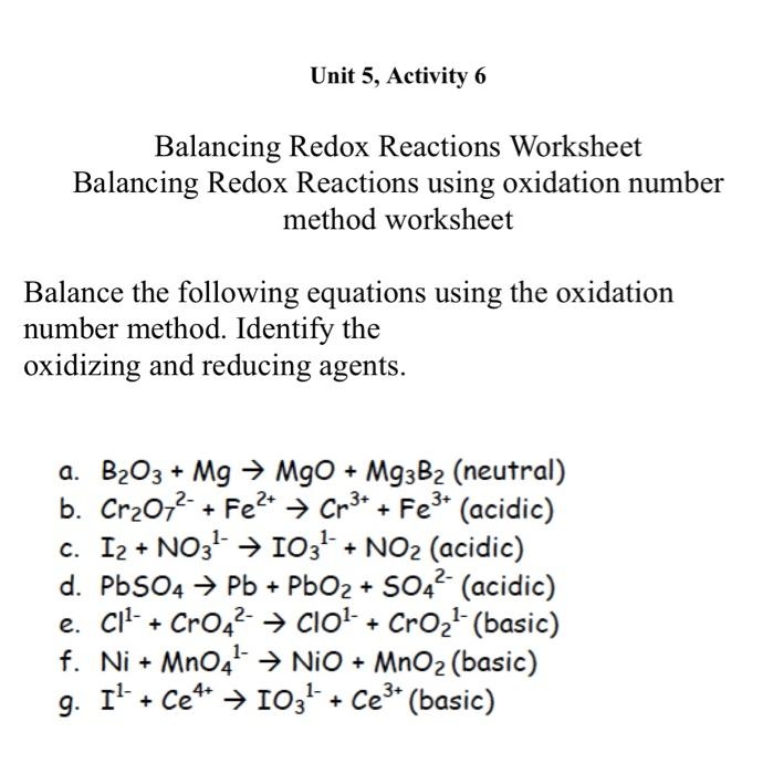 Free Printable Balancing Redox Reactions Worksheets Worksheets Library