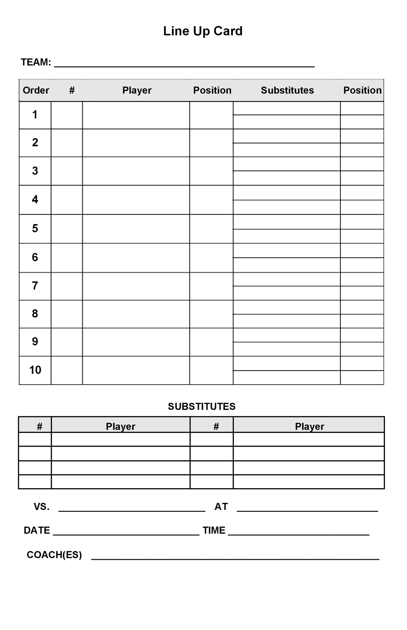 printable free baseball lineup card template excel