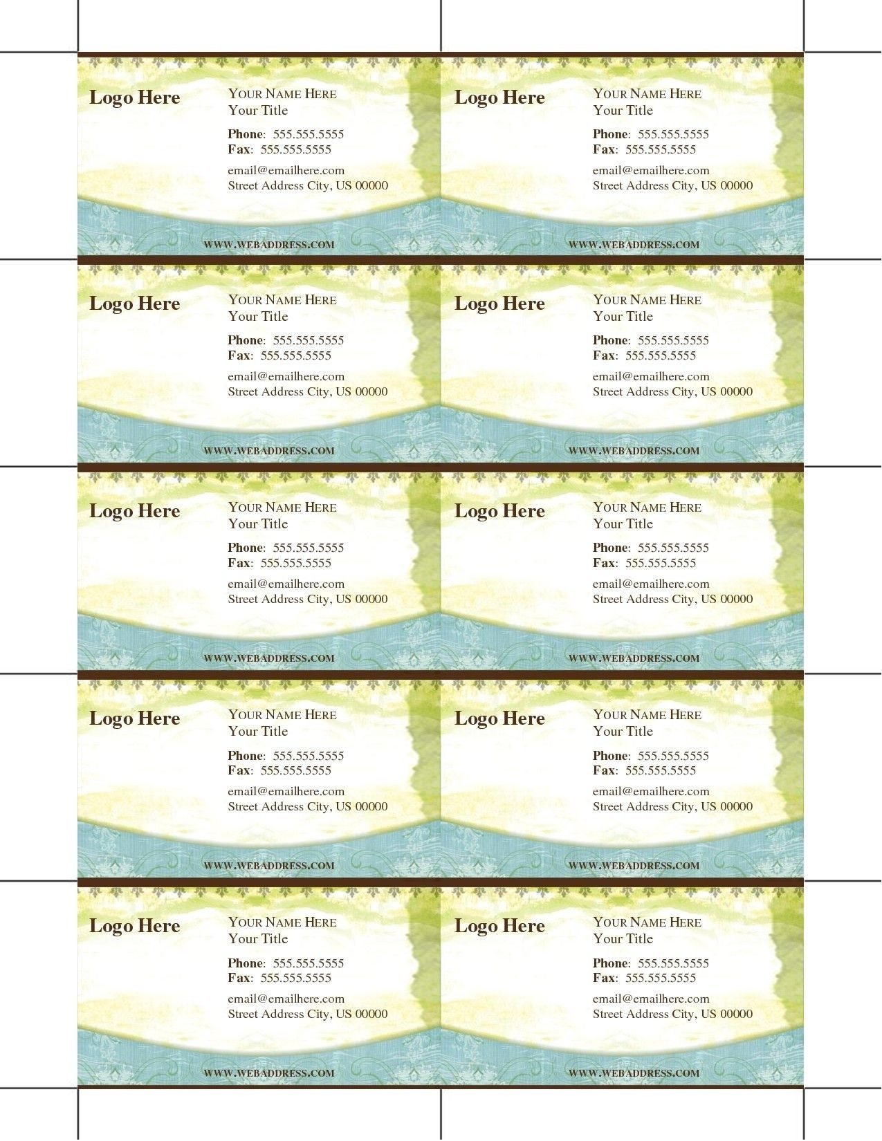 free online business card template printable