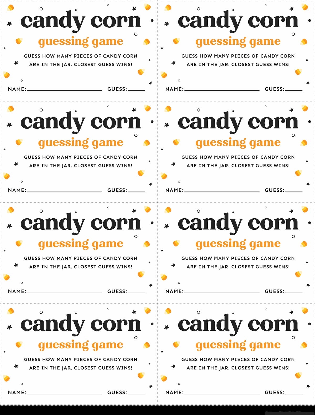 Free Printable Candy Corn Guessing Game Cards Favorite Printables
