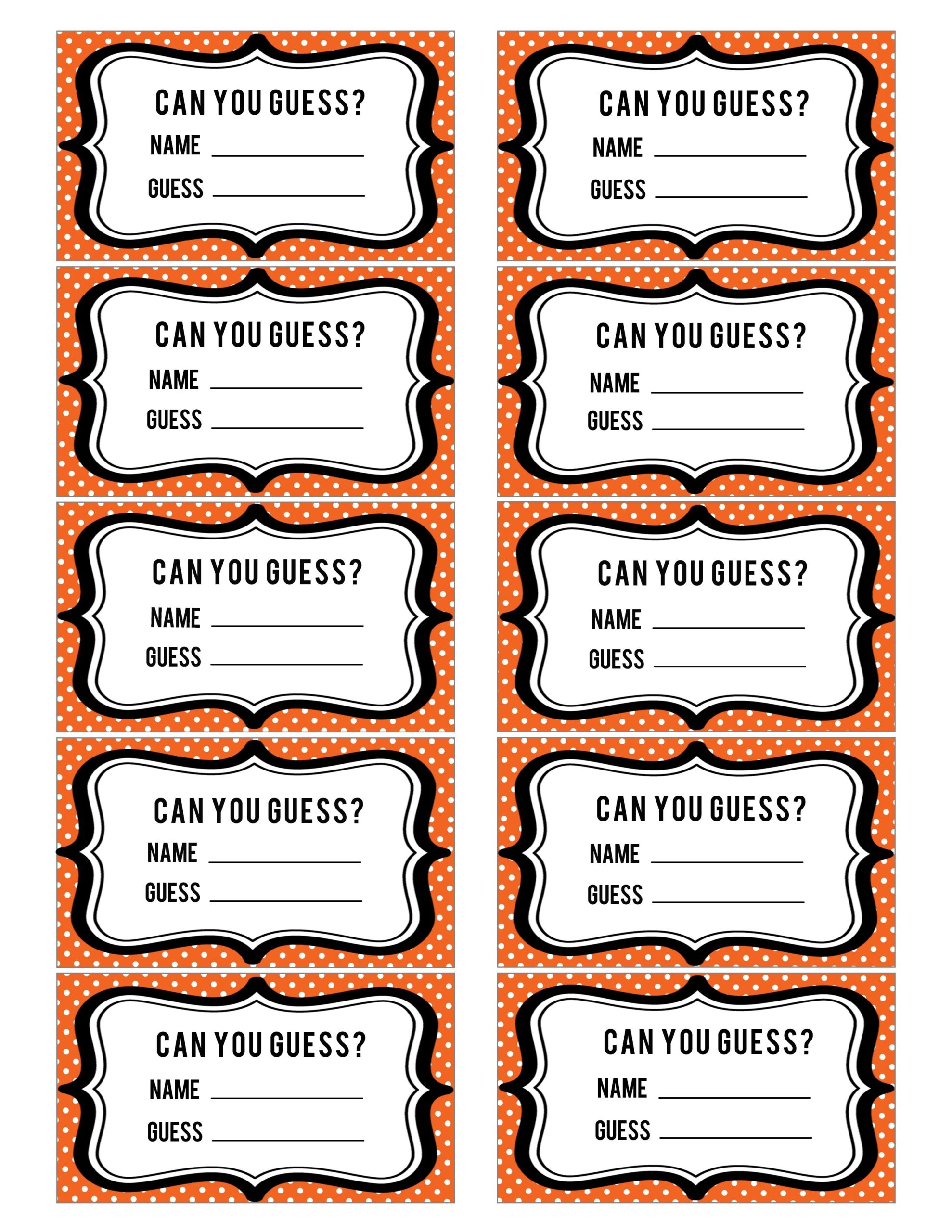 Free Printable Candy Guessing Game Template Printable Sight Words List