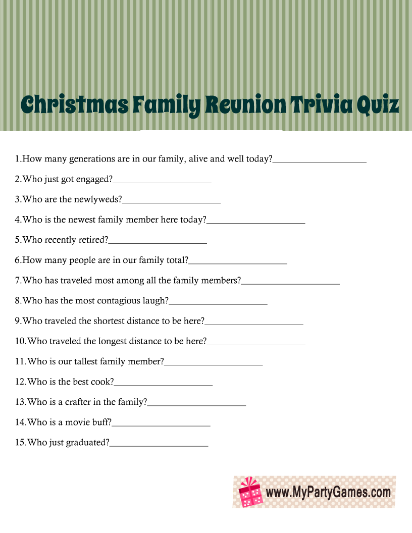 Free Printable Christmas Family Reunion Trivia Quiz