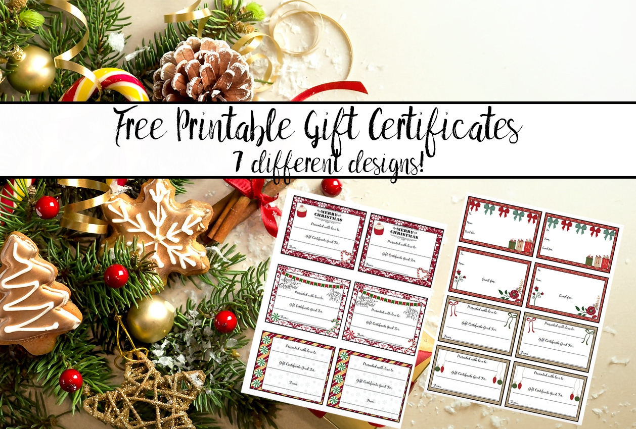FREE Printable Christmas Gift Certificates 7 Designs Worksheets Library