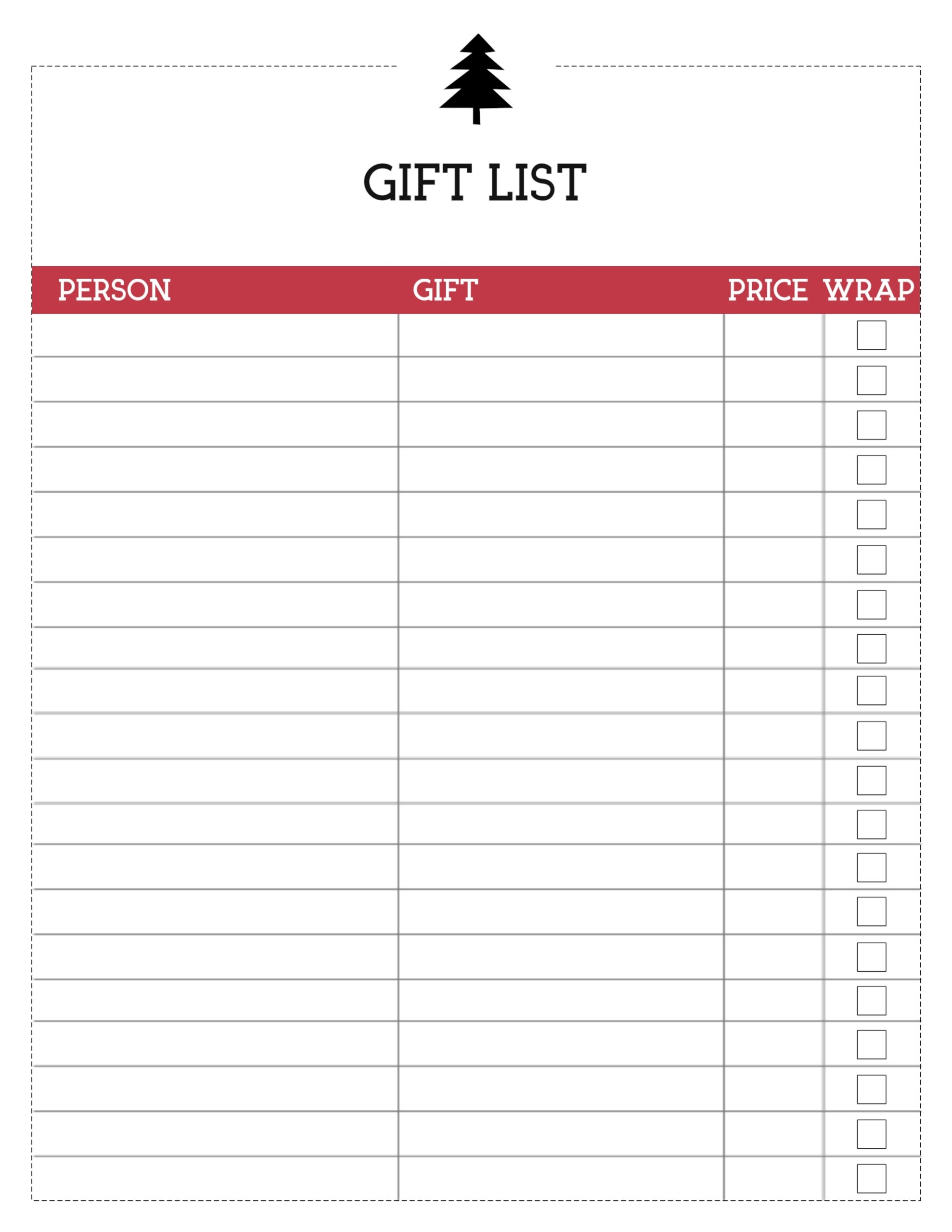 free printable christmas card list template
