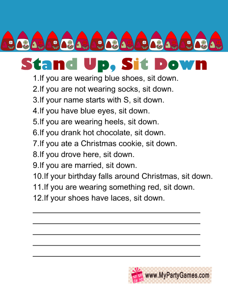 Free Printable Christmas Stand Up Sit Down Game Free Christmas 