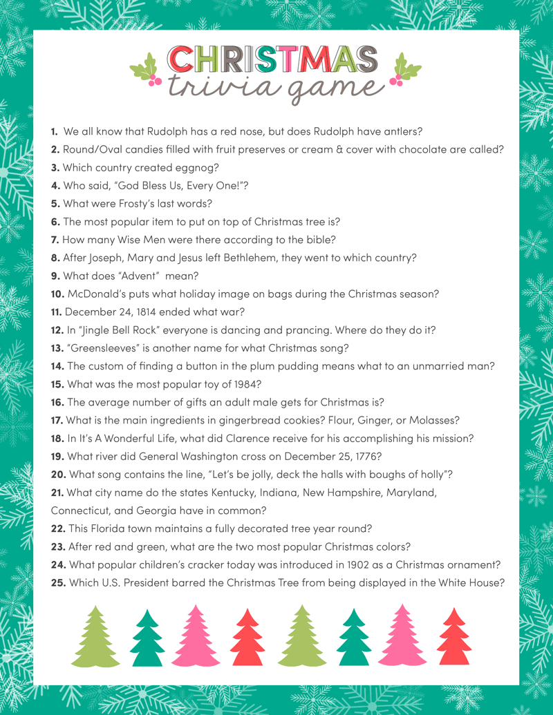 free printable holiday trivia games