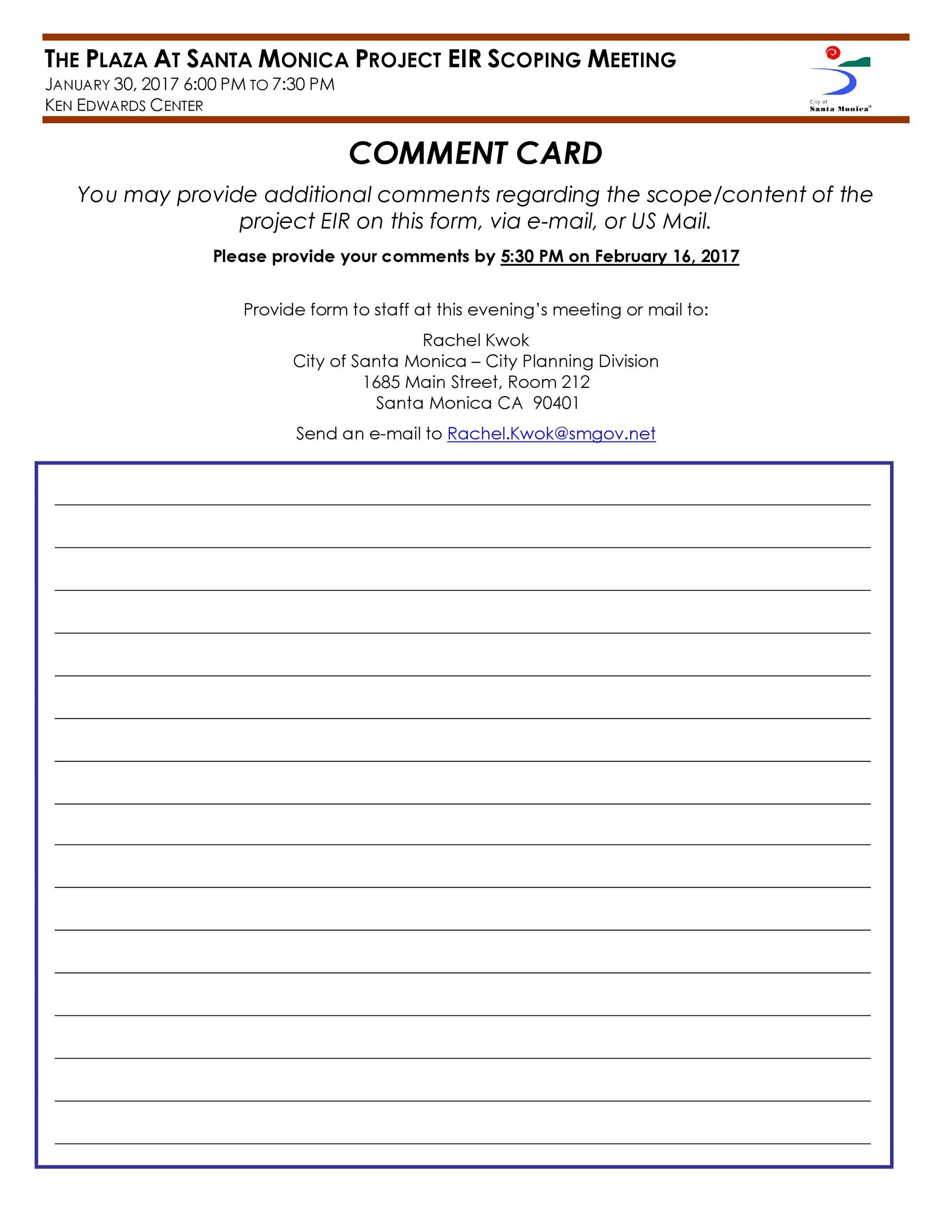 free printable comment card template
