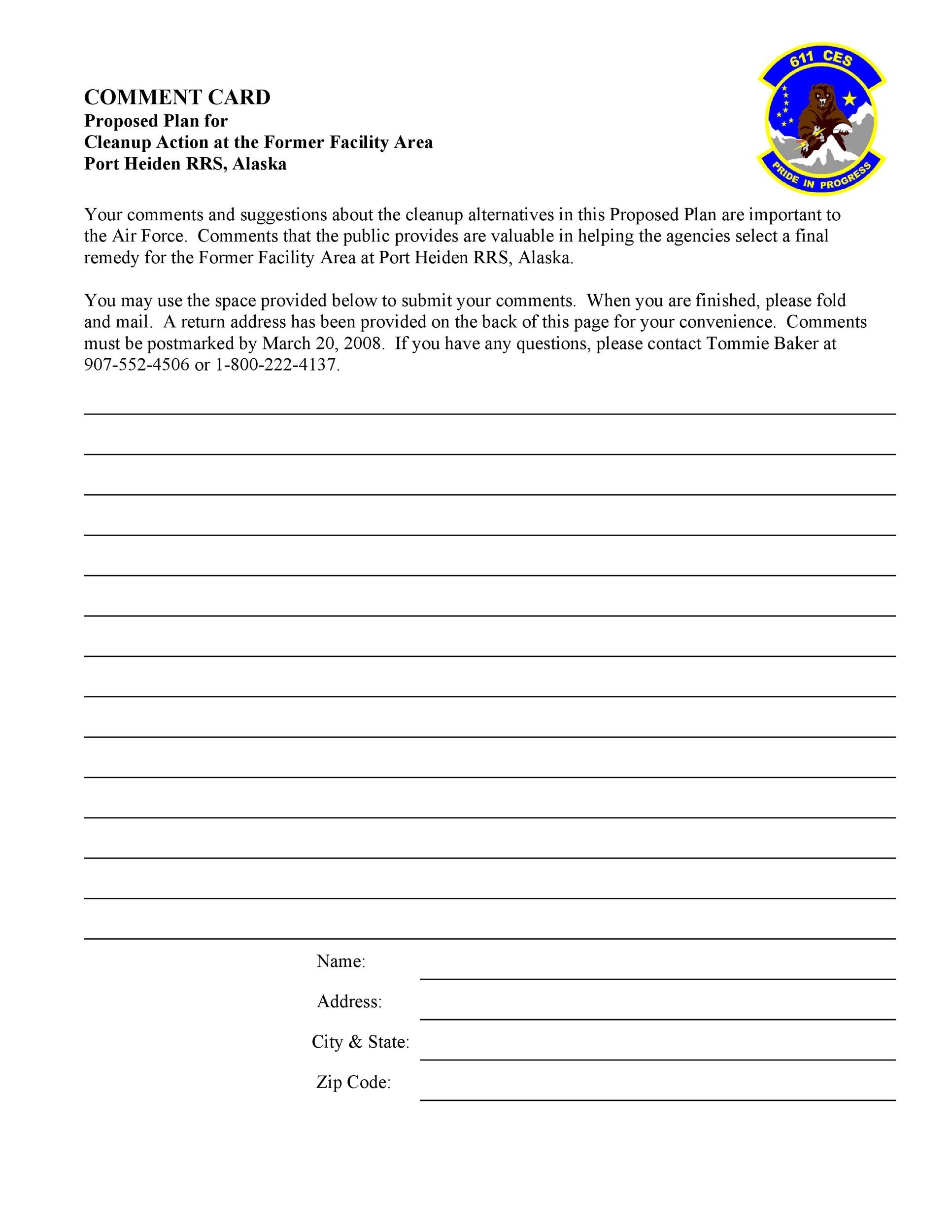 printable comment card template