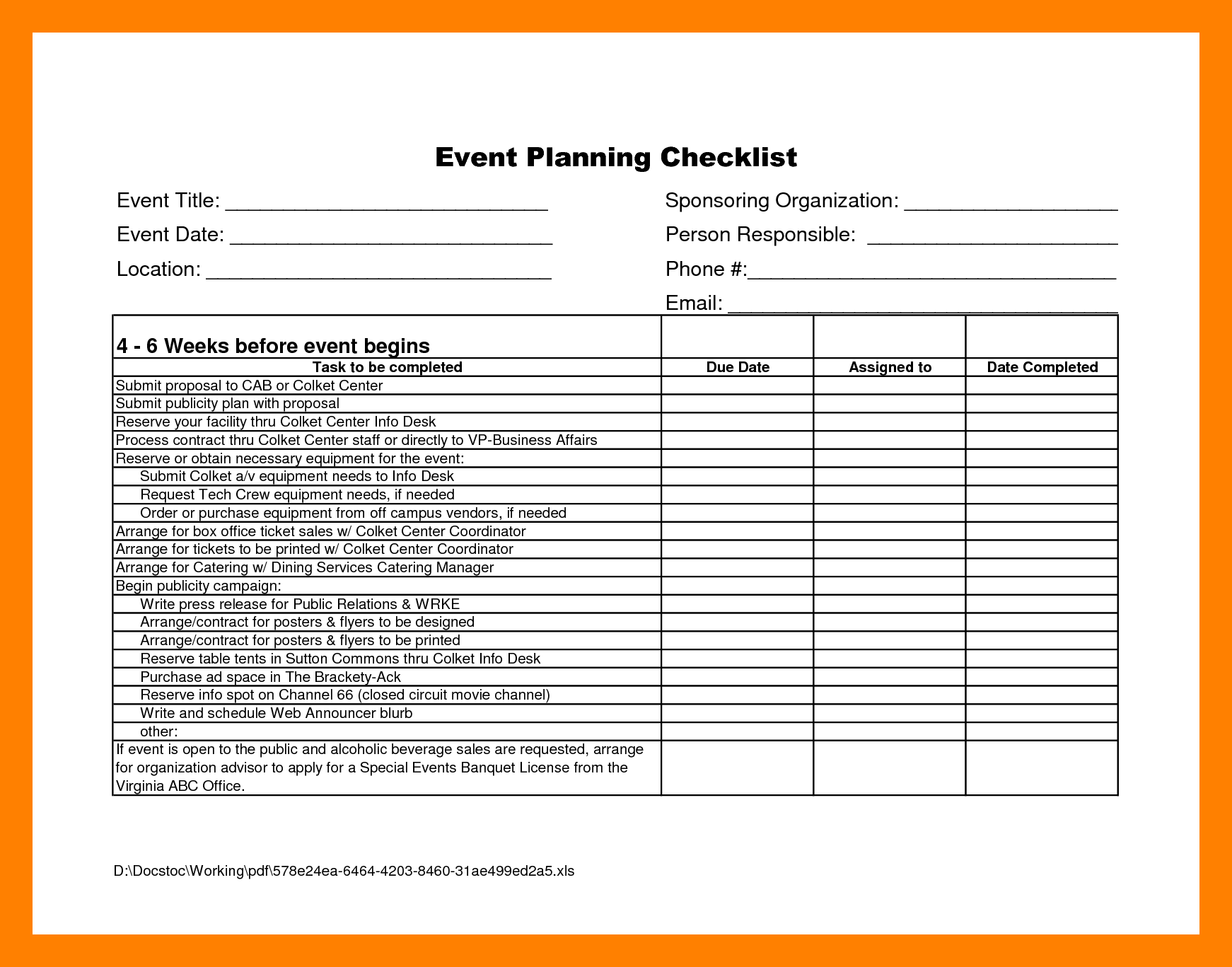  Free Printable Corporate Event Planning Checklist Template 