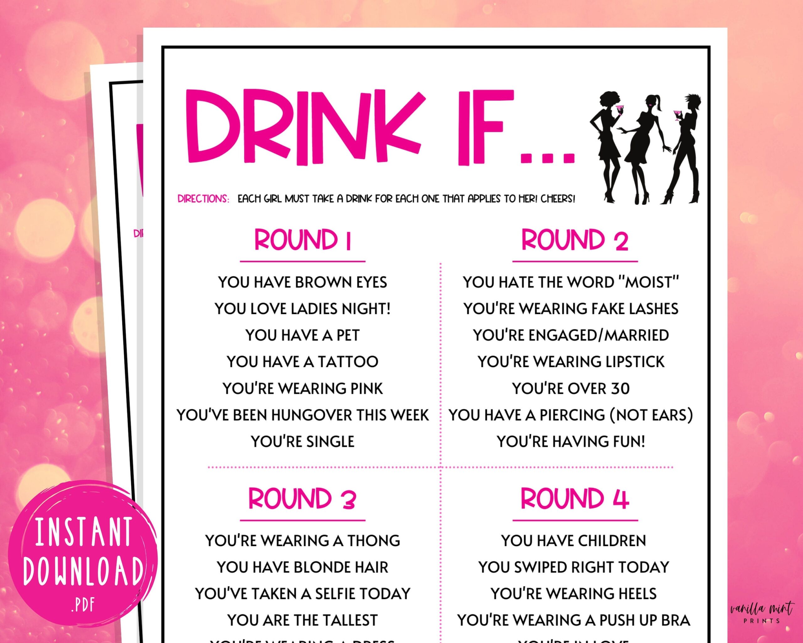 Free Printable Drink If Bridal Shower And Bachelorette 60 OFF