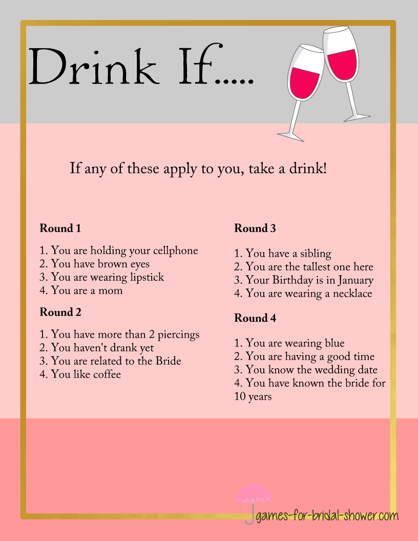 free printable drink if games