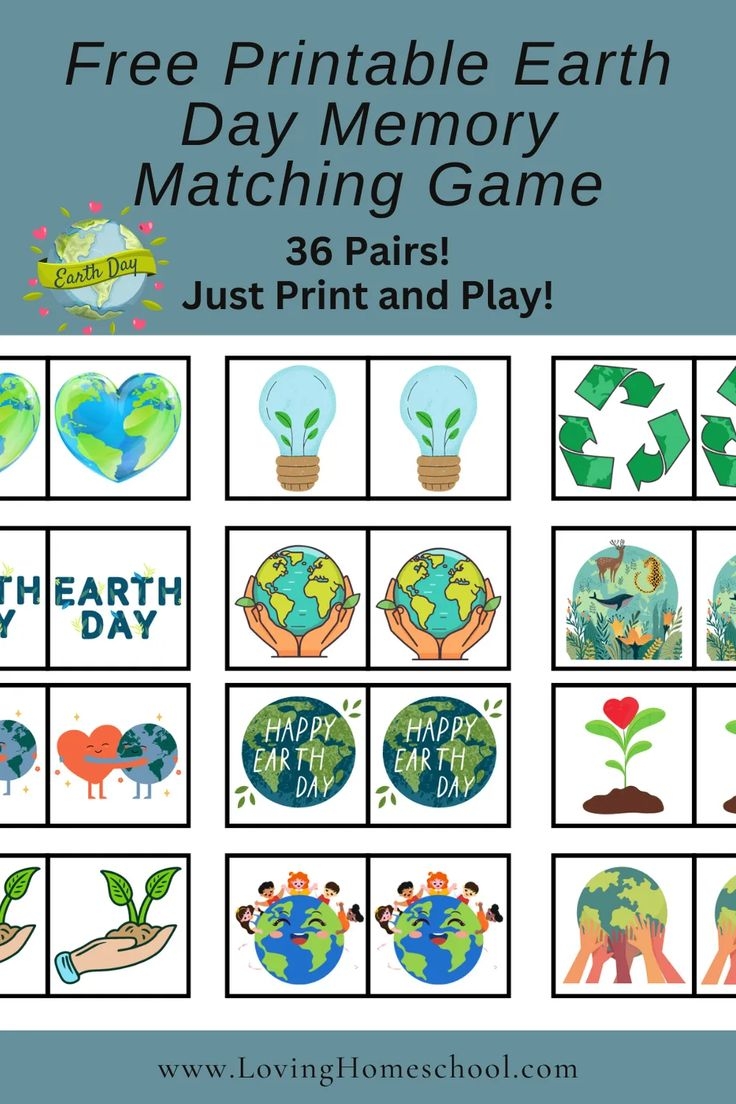 Free Printable Earth Day Memory Matching Game Earth Day Earth Day
